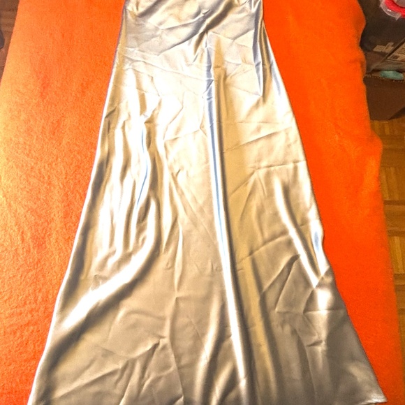 Baby blue satiny maxi skirt made in USA NWT - Picture 3 of 9